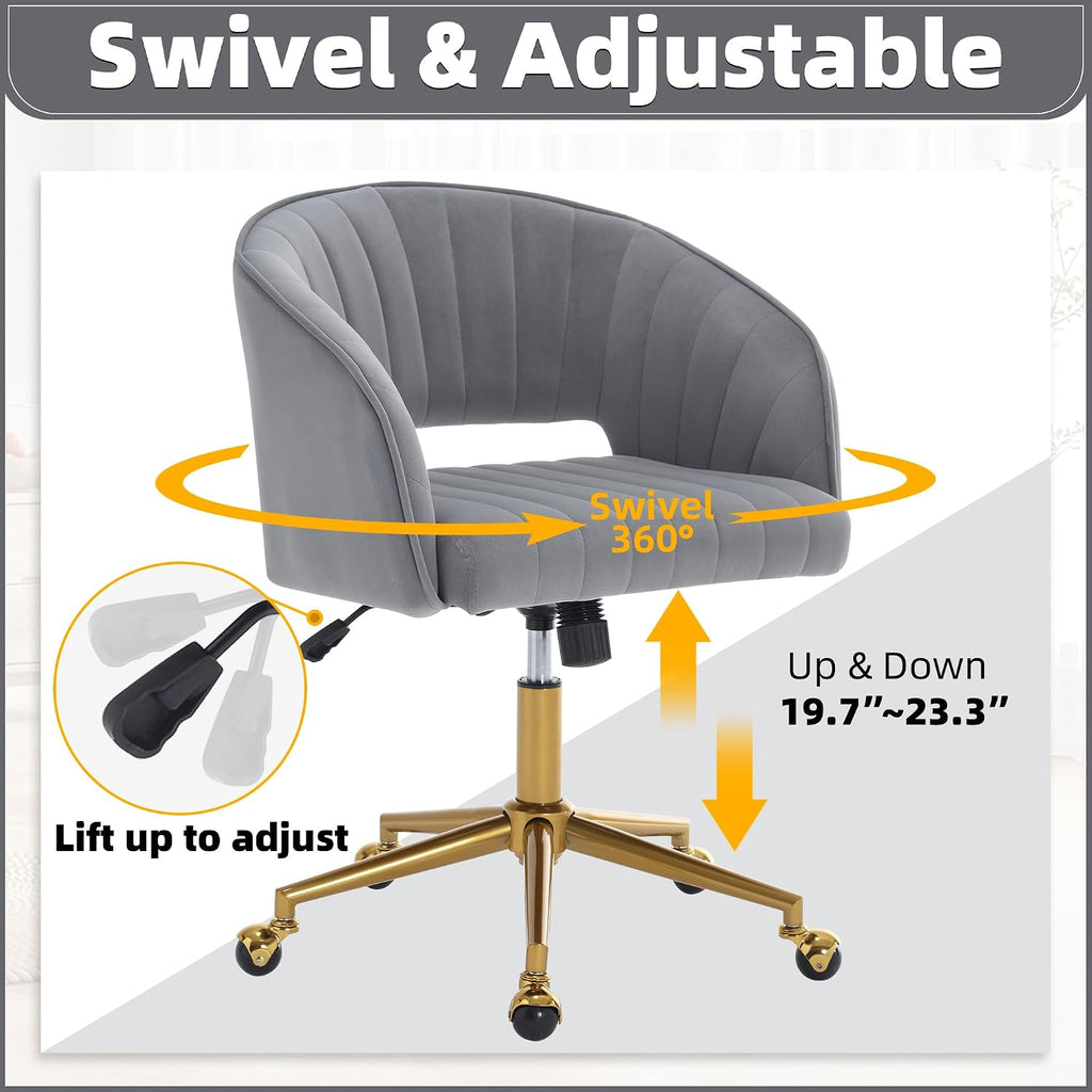 Desk Chair with Wheels, Velvet Home, Swivel Armchair Gold Base, Upholstered Modern Accent Chairs, Back Incline