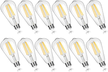 12-Pack Vintage 7W ST58 LED Edison Light Bulbs 60W Equivalent, 850Lumens, 3000K Soft Warm White, E26 Base LED