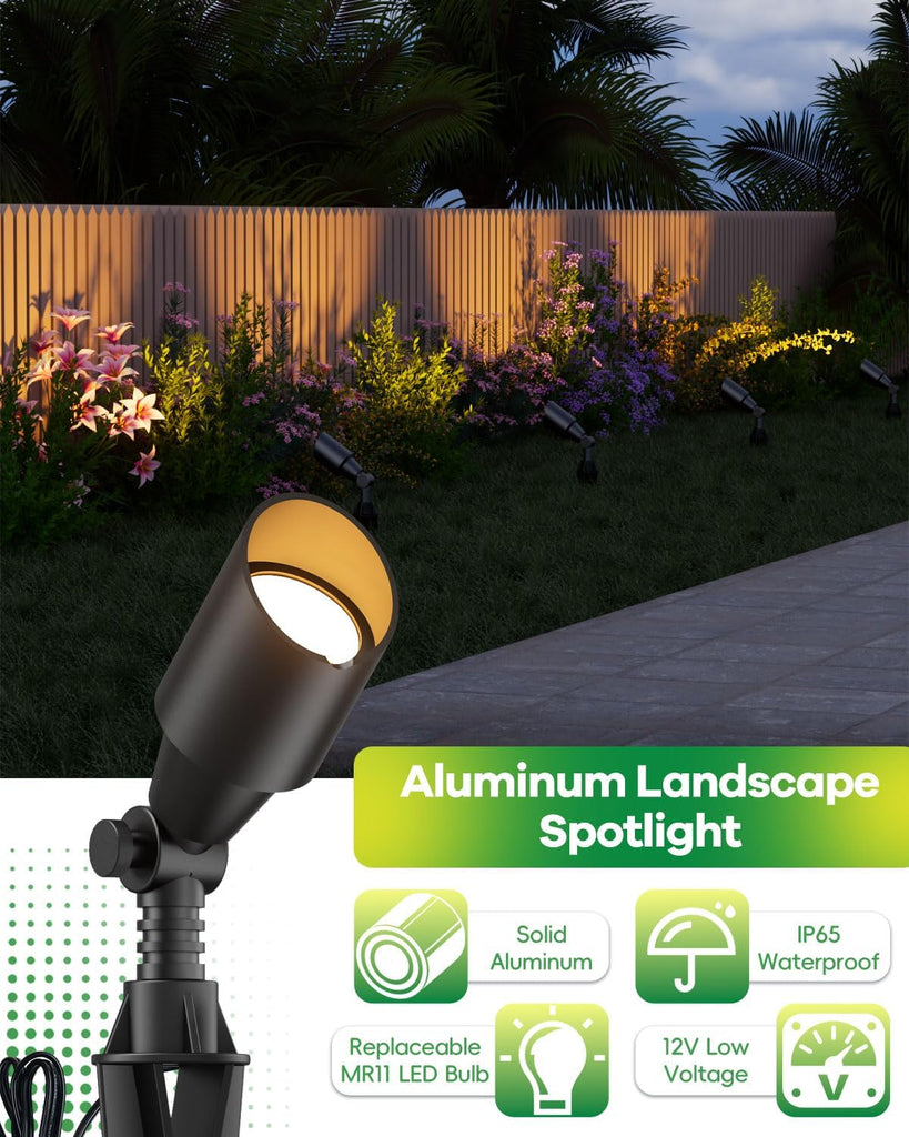 Low Voltage Landscape Spotlights, 3W MR11 LED Bulb 12V 2-Pack | 3W GU4 Bulb 2700K, Black Aluminum Fixture, Adjustable