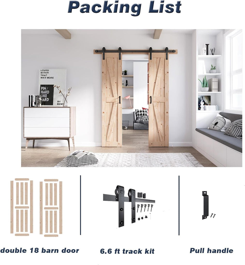 36 x 84 Inch (Double 18x84 Inch Doors) Barn Doors with 6.6FT Barn Door Hardware Kit and Handle Inclu