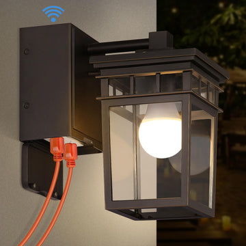 Porch Light with GFCI Outlet Built in, Dusk to Dawn Outdoor Lighting with Outlet, Waterproof Anti-Rust Alunmium