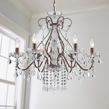 6 Light Crystal Chandelier Light Fixture Modern Chandelier Crystal Lighting, Crystal Pendant Raindrop Chandelier for Dining Room,Bedroom,Living Room,H23 x D24, 6-Light