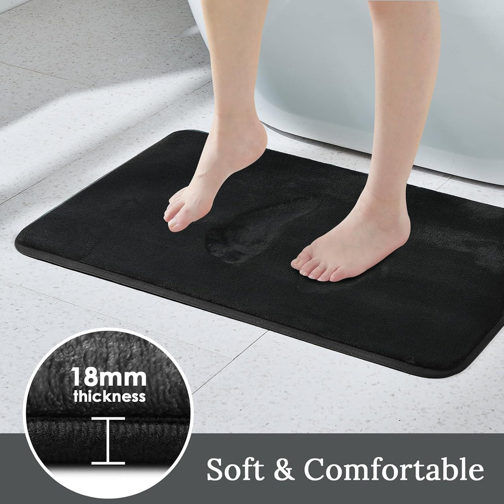 3-Piece Memory Foam Bathroom Rug Set, Black | Quick Dry Velvet Surface, Non-Slip & PVC Backing, Ultra Soft Bath Rugs
