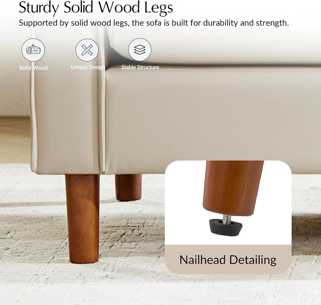 HOME 78" Faux Leather Sofa with Solid Wood Legs