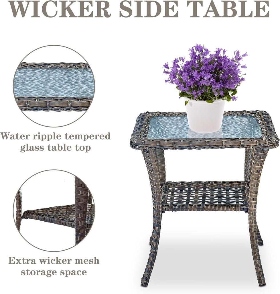 Patio Wicker Chairs Swivel Rocker - Outdoor Swivel Rocking Chairs Set of 2 with Rattan Side Table, Patio Swivel