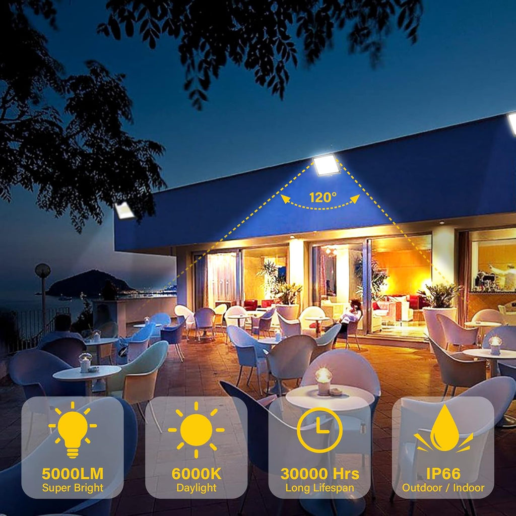 200W LED Flood Lights Outdoor,20000lm Exterior Security FloodLight with Plug, 6000K Work Light with IP66 Waterproof