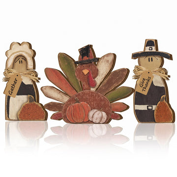 3 Pcs Thanksgiving Turkey Decorations Fall Pilgrim Table Signs