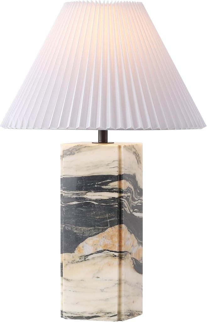 Mackenzie Light Brown/Black Marble Square 25-inch Table Lamp Living Room Home Office Desk Nightstand (LED Bulb Included)