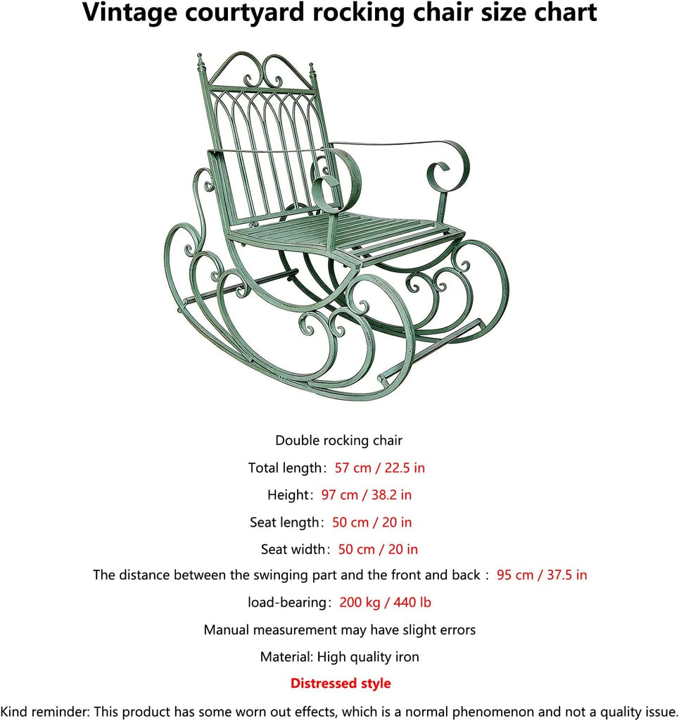 Vintage Wrought Iron Patio Rocking Chair, Ironwork Single and Double Outdoor Garden Benches, Durable Metal Porch