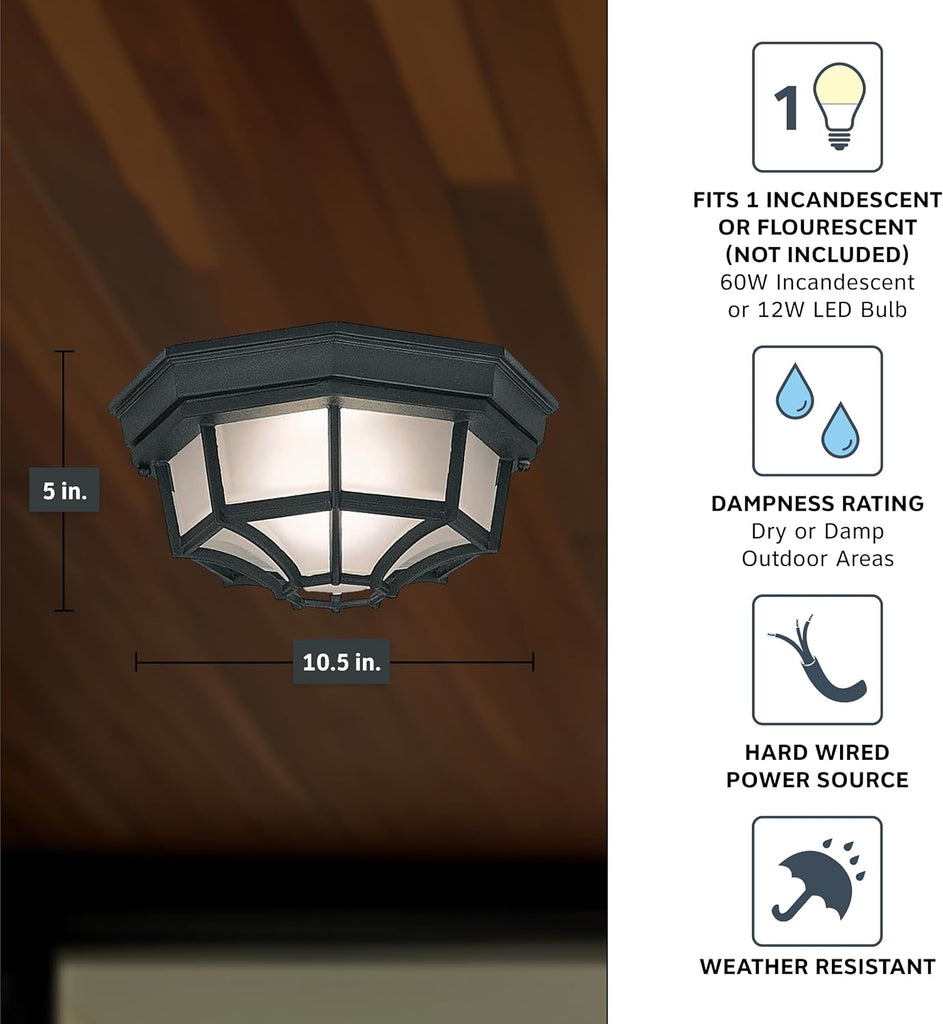 Builder Cast Outdoor Flush Mount Ceiling Light, 10.5 in W, Black