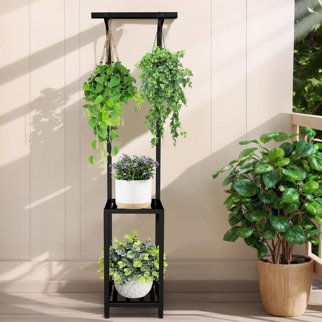 Plant Stand Indoor Outdoor, Heavy Duty Pedestal Stands 12''Lx12''Wx65''H | 3 Tiered Hanging Plant Shelf Heavy Duty