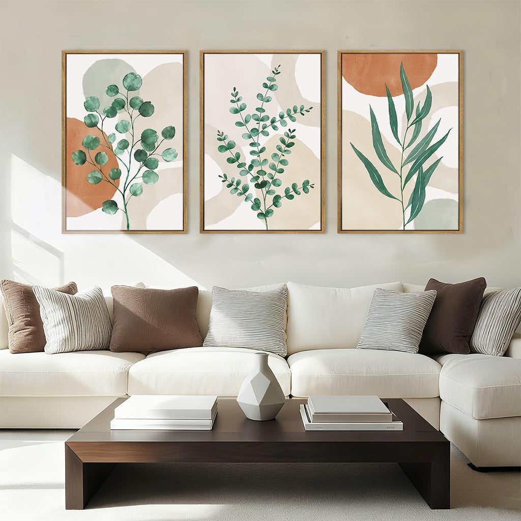 Framed Boho Botanical Wall Art Large 16x24 Inch Abstract Green Plant Canvas Wall Decor Bohemian Modern pictures