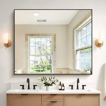 40x48inch Black Bathroom Mirror, Black Rectangle Mirror with Frame, Large Rectangular Wall Mirrors, Hair Salon, Big
