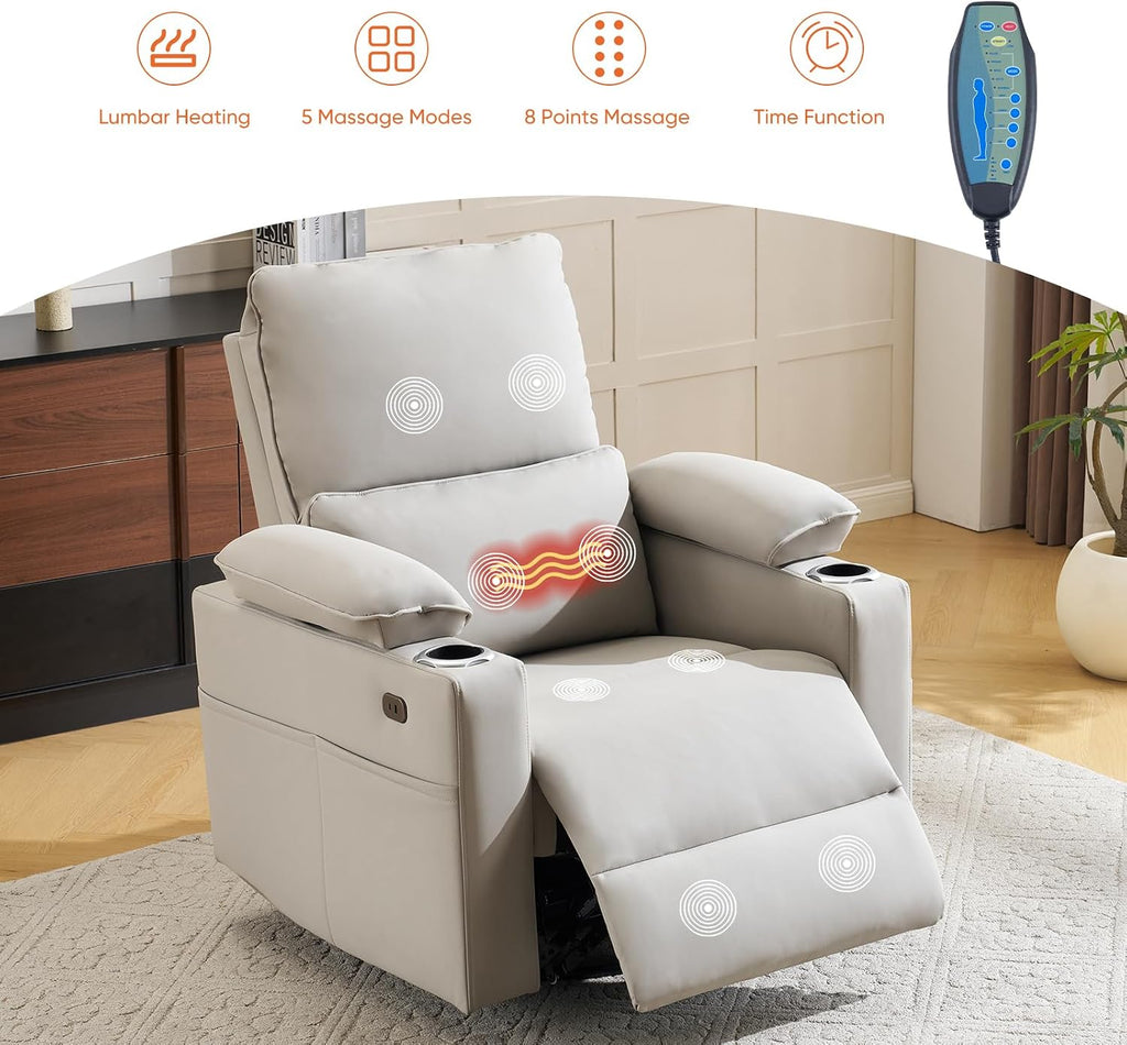 270° Swivel Rocker Recliner with Adjustable Armrests,Oversized Power Nursery Recliner with Heating and