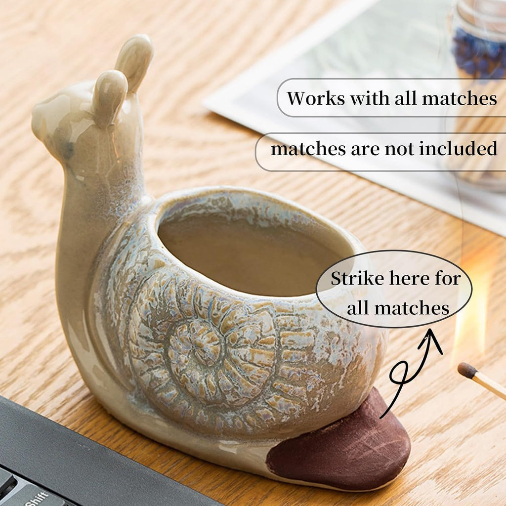 Ceramic Match Holder with Striker, Jar-Shaped Match Holder, Suitable for All Matches, Vintage Home Decor (Yellow)