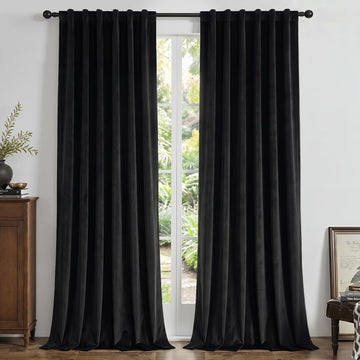 100% Blackout Curtains Velvet Black Out Curtain 96 Inch Drapes Living Room, Heat and Light Blocking, Thermal