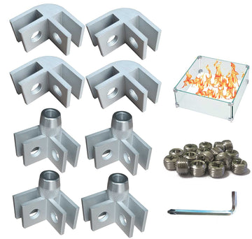 DIY Glass Flame Wind Guard Kit - 8pcs Fire Pit Parts With Corner Hardware Connectors for 5/16 Inch Thick Glass