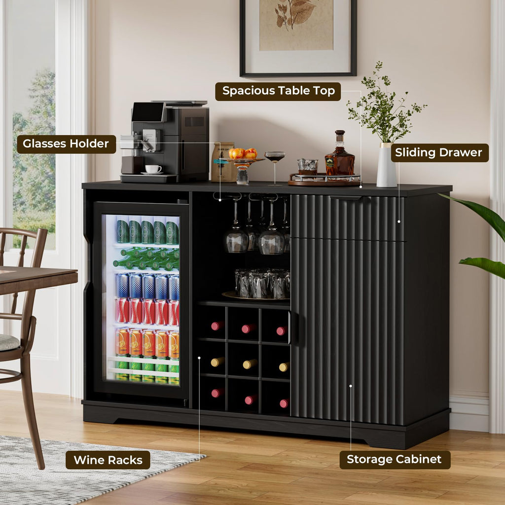 47" Fluted Coffee Bar Cabinet with Fridge (92L Fridge Included)