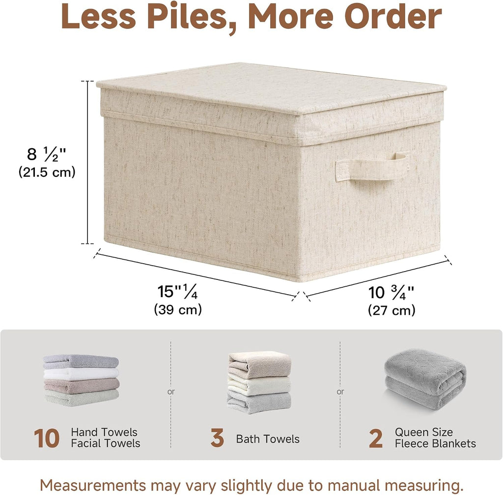 Fabric Storage Bins with Lids, Decorative Storage Bins with Soft Handles, Foldable Storage Baskets for Closet