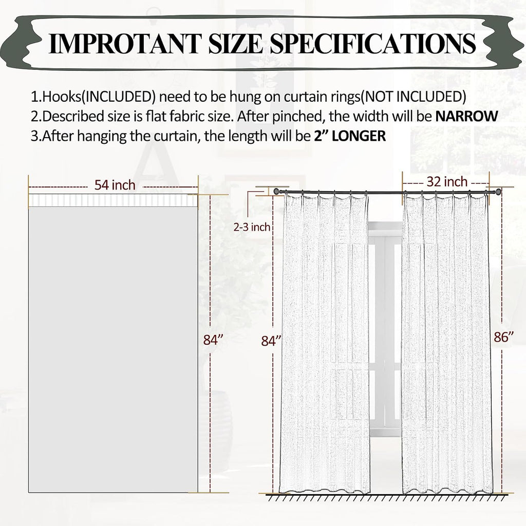 Off White Sheer Curtains 2 Panels, Thin Textured Linen Look Ceiling Curtains & Drapes, Rustic See