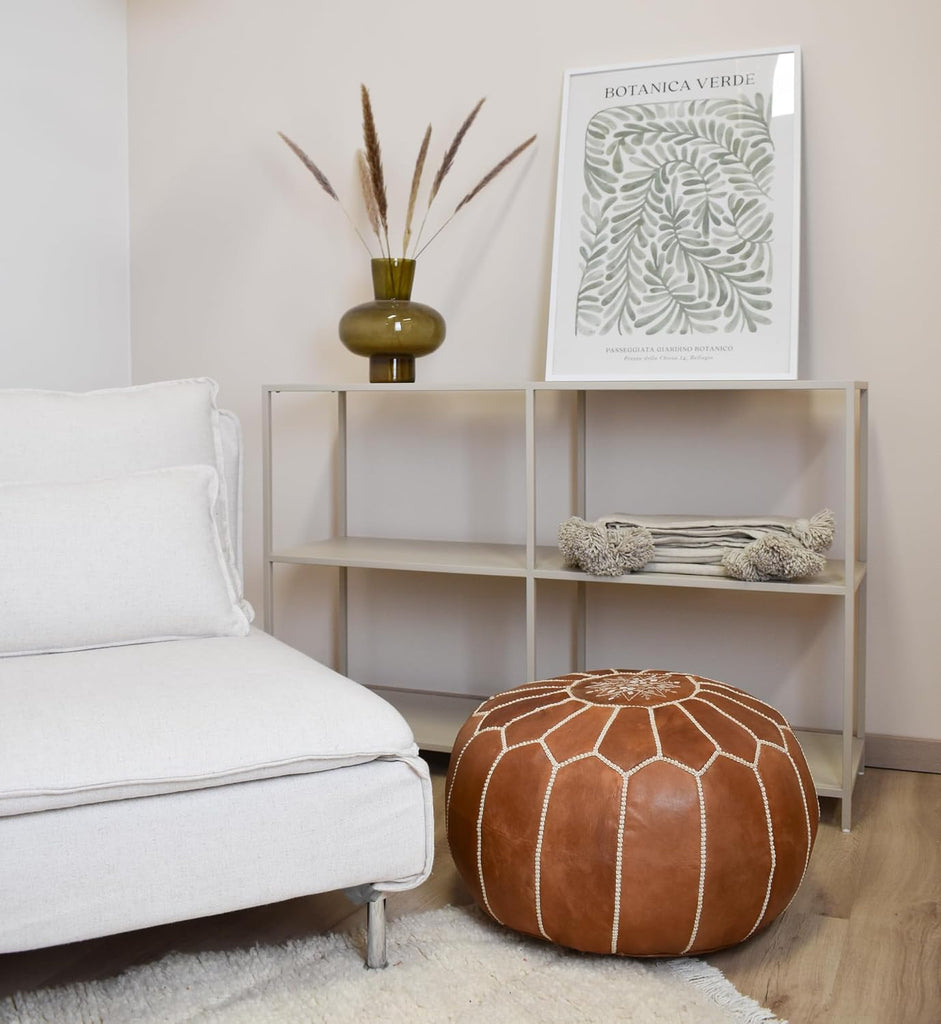 Premium Pouf - - Delivered Stuffed - Ottoman, Footstool, Floor Cushion (Natural)