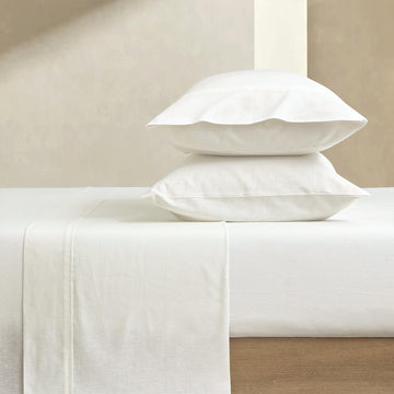 Cotton Linen King Bed Sheet Set - White Linen Sheet Set 4pc, Natural Flax, Breathable and Durable Anti-Tear Sheets