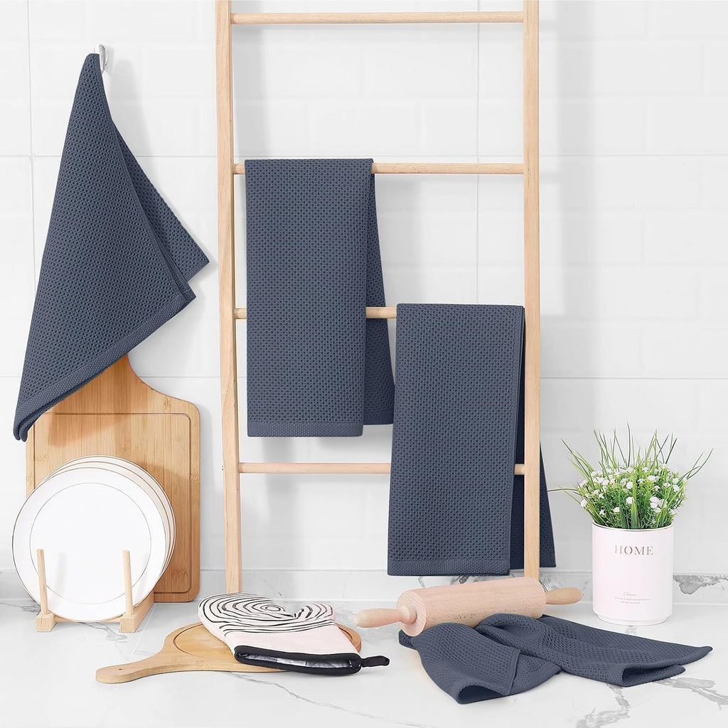 100% Cotton Waffle Weave Kitchen Towels, 10-Pack, Dark Grey | Ultra Soft Absorbent Dish Towels, Quick Drying Cleaning