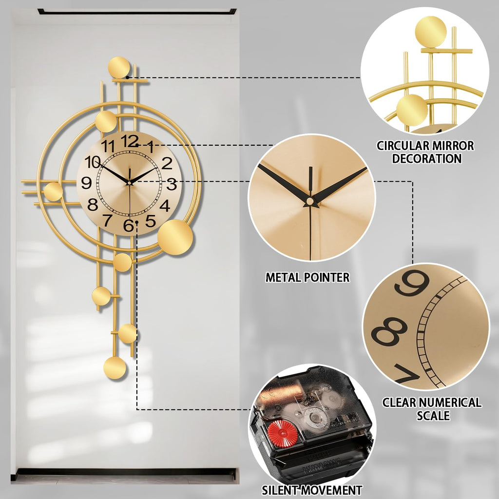 Wall Clock with Pendulum, Silent Non-Ticking Quality Quartz Battery Operated, Round Analog Large Wall Clock Kitchen