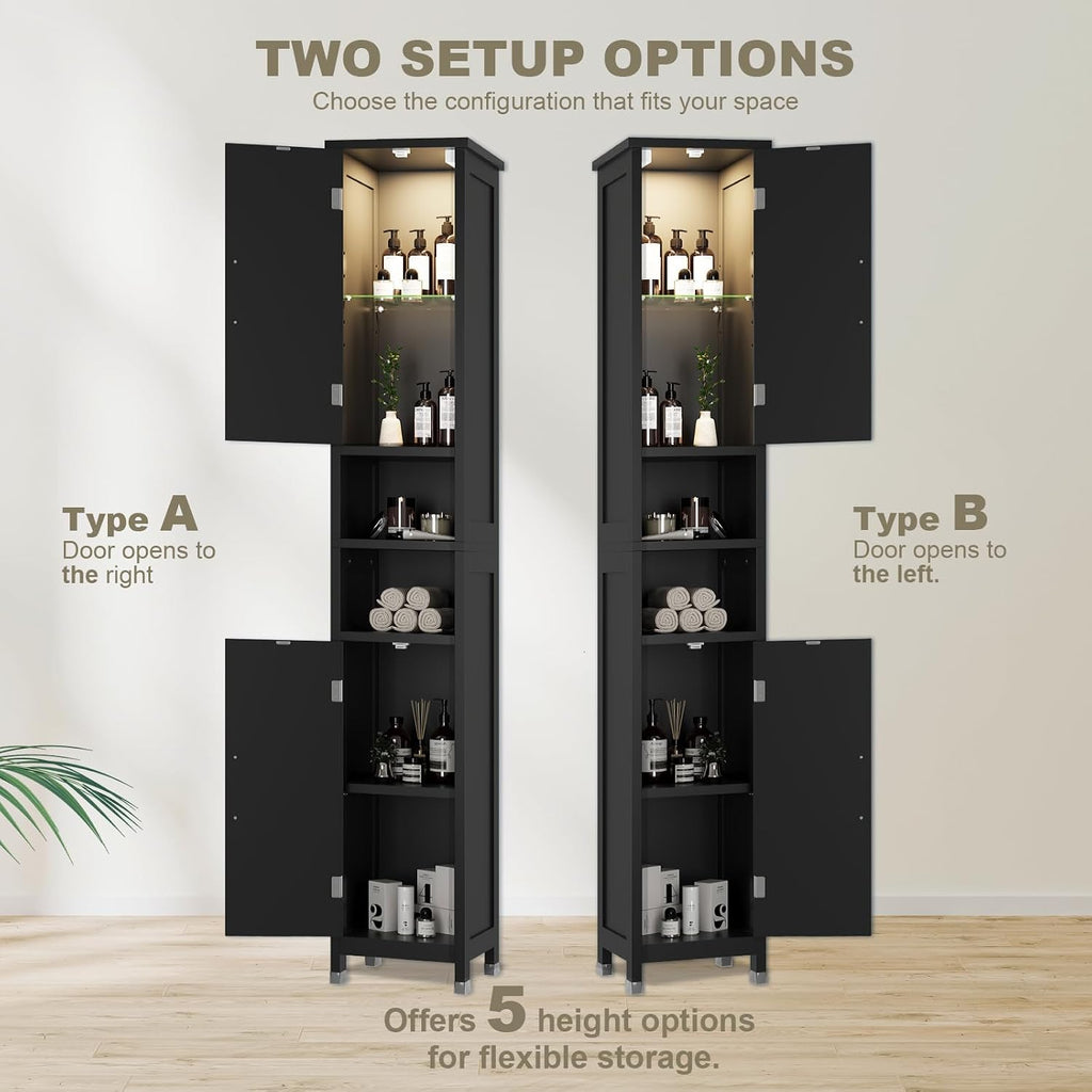 67" Tall Bathroom Storage Cabinet with Lights, Slim Narrow Bathroom Cabinet Organizer with Doors and Adjustable