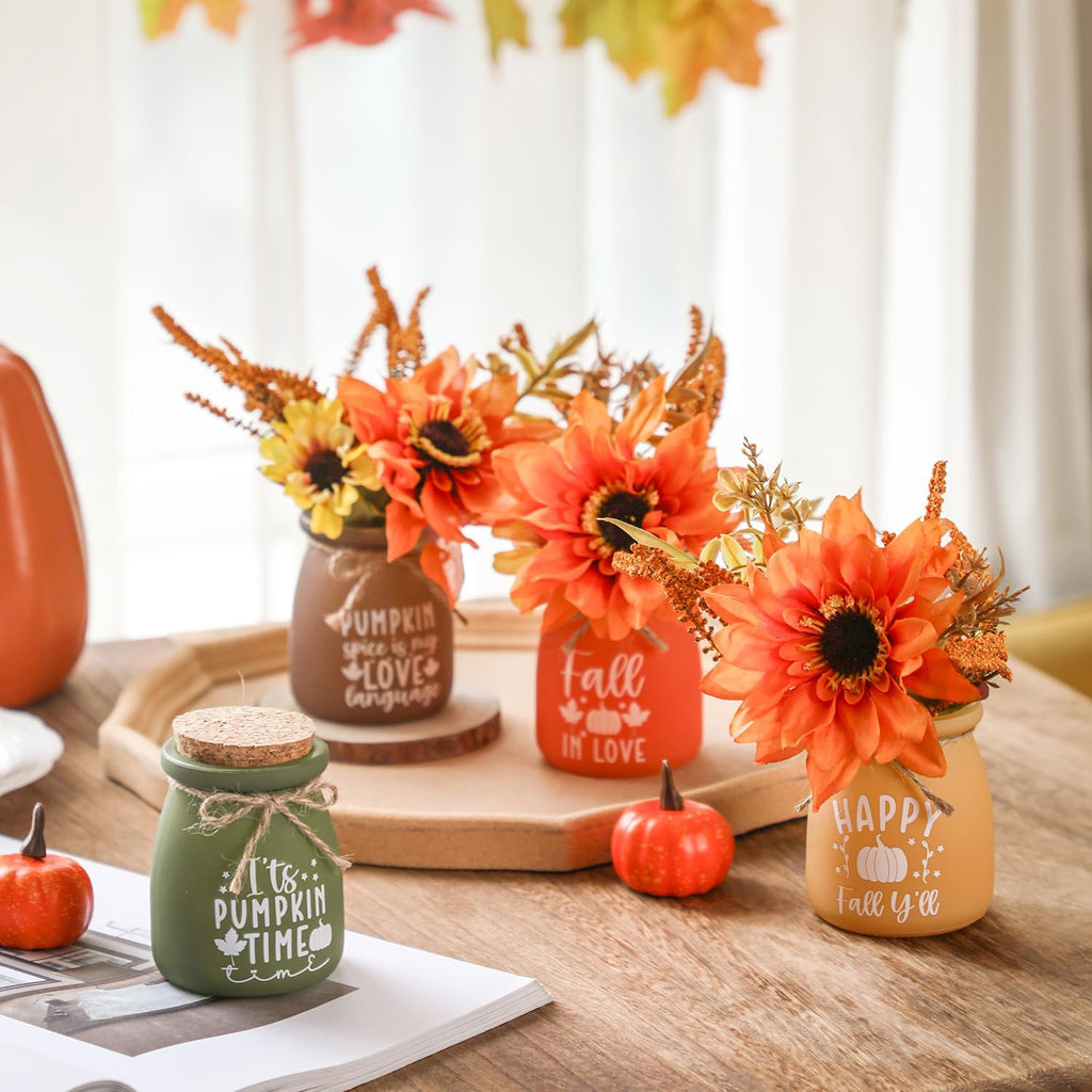Fall Tiered Tray Decor, Mini Mason Jars for Fall Table Decor - Set of 4