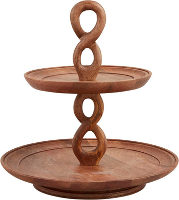X 14" Dia Twisted Handle Tiered Server, Brown