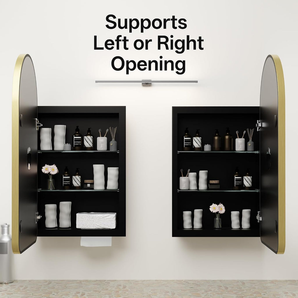 Arched Bathroom Medicine Cabinet with Mirror, No Assembly Needed, Recessed or Surface Mount Wall Storage Cabinet