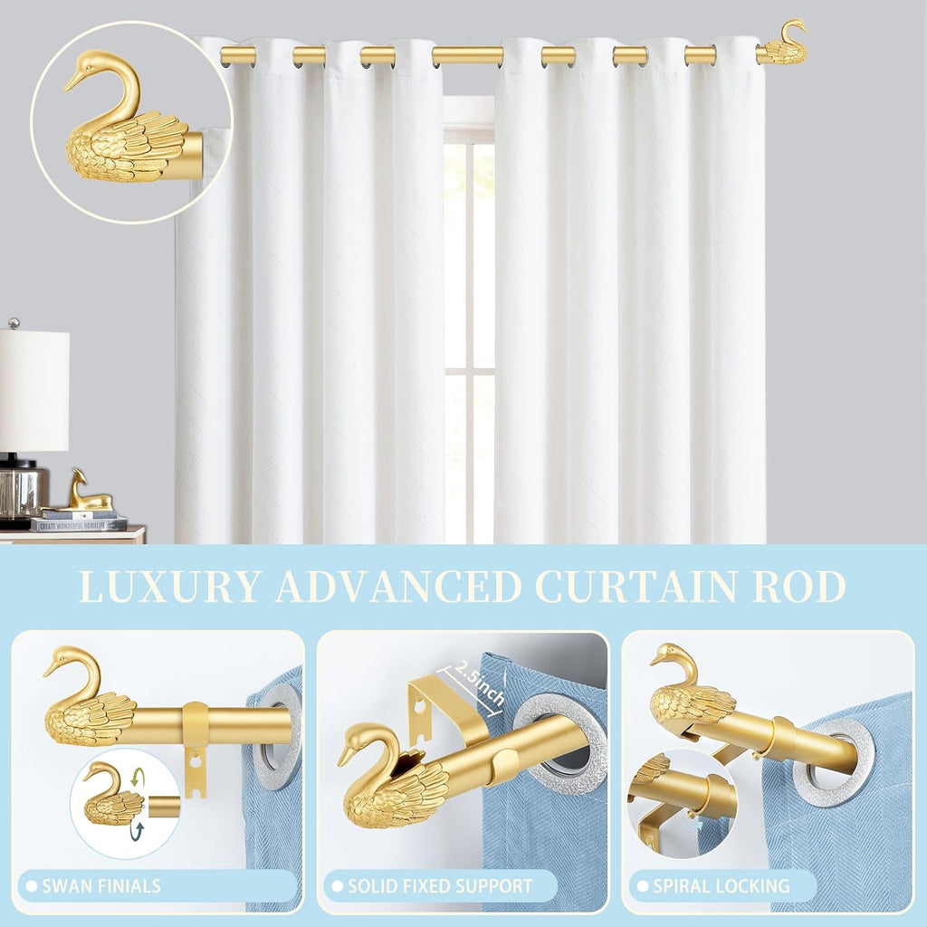 Gold Curtain Rods for Windows,1 Inch Adjustable Curtain Rod,Heavy Duty Window Rods,Decorative