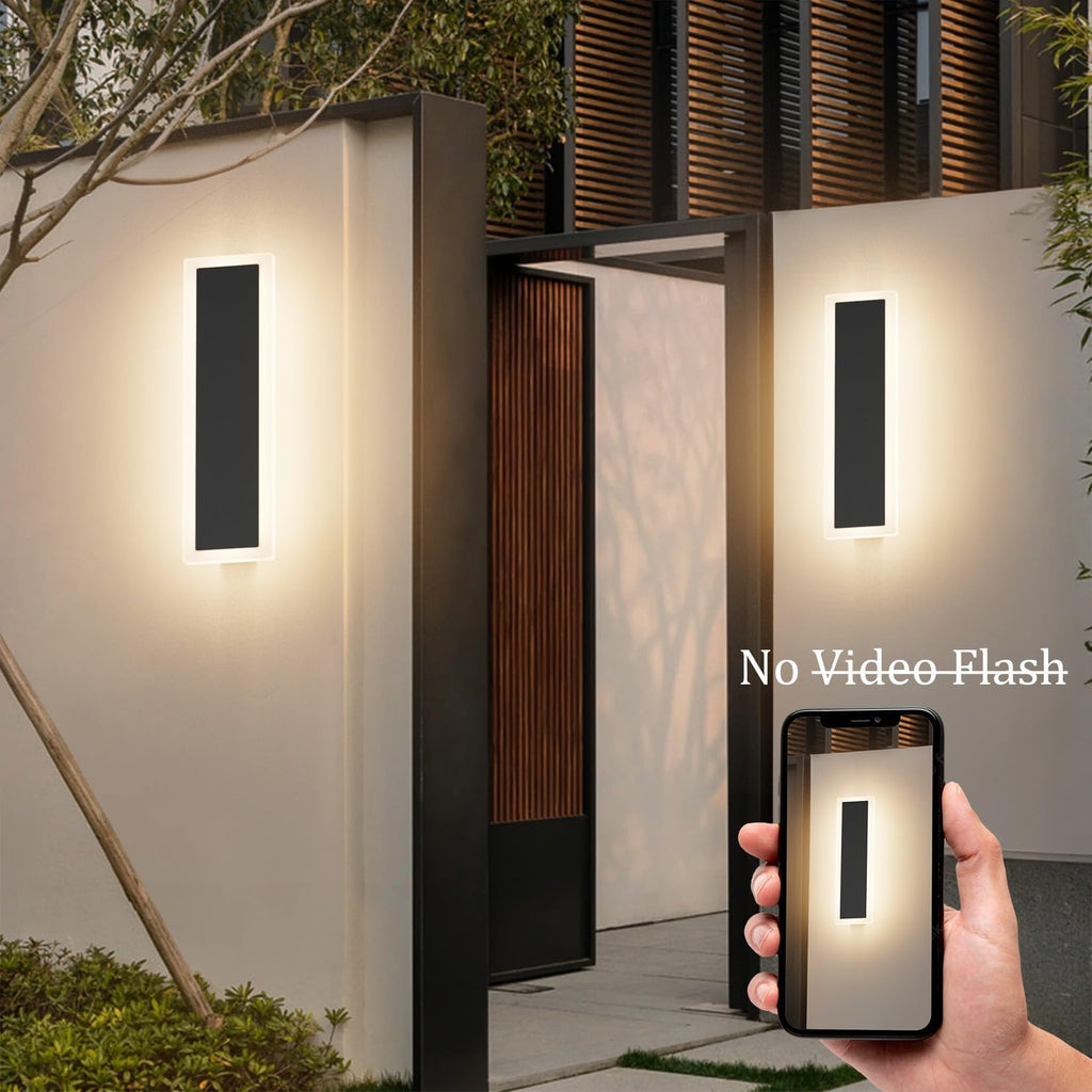 2 Pack 11.8in Modern Outdoor Wall Light Black Exterior Wall Sconces IP65 Waterproof 3000K Long Linear Wall Sconces