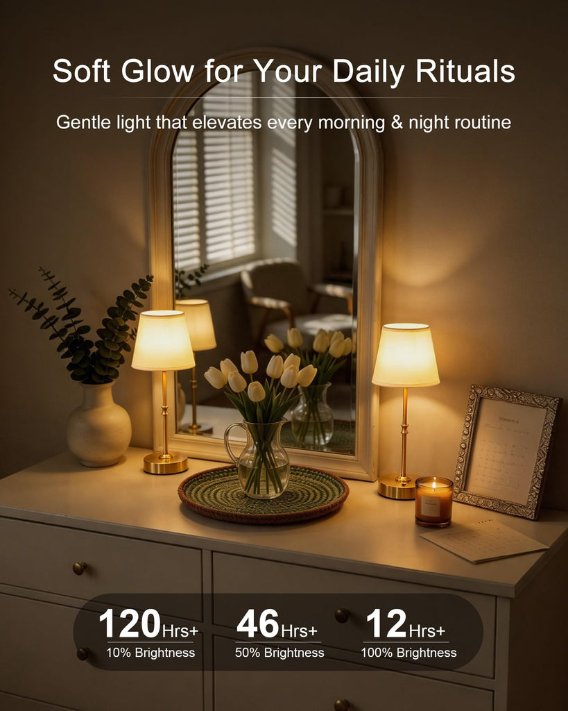 Cordless Table Lamp Rechargeable: Fast Charging & Long Lasting - 2700K Warm Light Samll Vintage Gold Lamps for Women