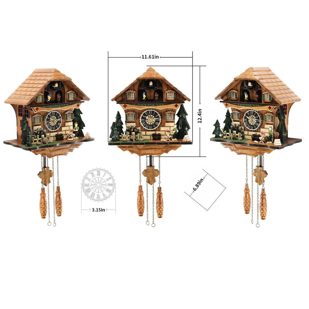 Musical Cuckoo Clock with Rotating Dancer Stage 12 Melodies, Volume Control & Night Mode, Germany Style Black Forest