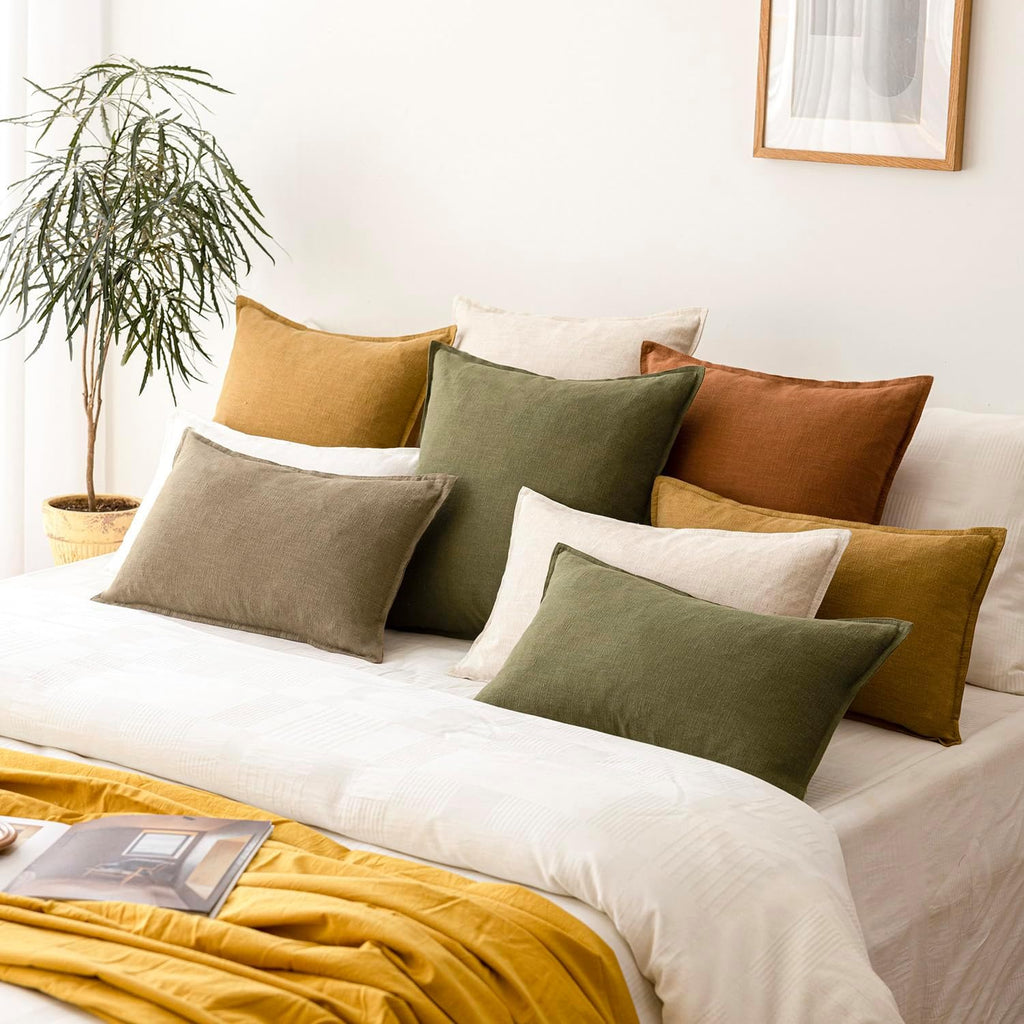 Pack of 2, Decorative Linen Soild Throw Pillow Covers Soft Accent Cushion Case Boho Farmhouse Neutral Pillowcase