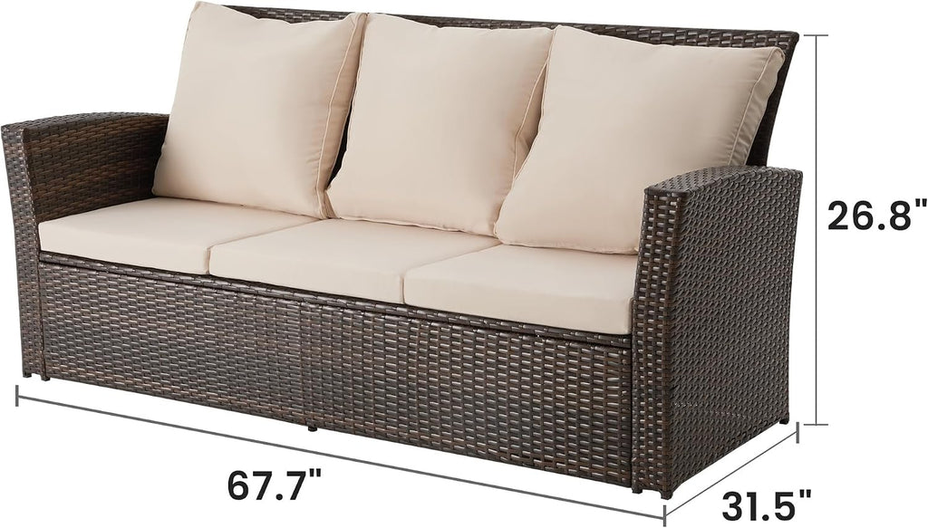 All Weather Wicker Patio Couch, 3 Seats Patio Sofa with Thick Cushions, Outdoor Furniture Couch with High Back