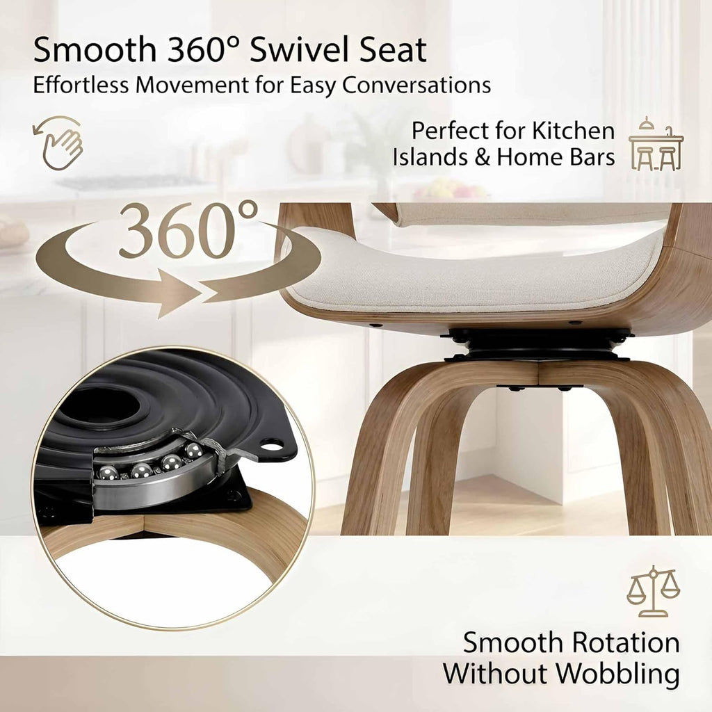 26 Inch Modern Barrel Swivel Counter Stools Counter Height Swivel Bar Stools with Backs Set of 2, Beige Linen