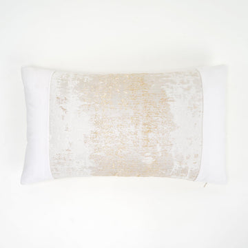 Textured Beige and Metallic Gold Jacquard Velvet Lumbar Throw Pillow Cover, 12x20 Inch Modern Luxury Decorative