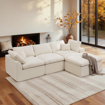 112" Cloud Sectional Couches , Modern Modular Sectional Sofa with Ottoman, Boneless Cloud Couch with Comfy Deep