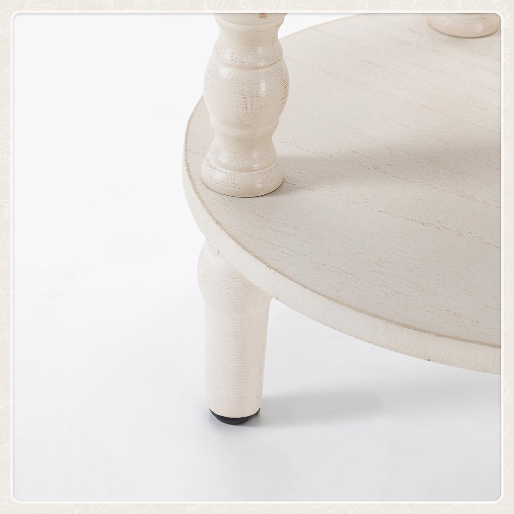 Distressed 1-Drawer Round Nightstand, Antique White