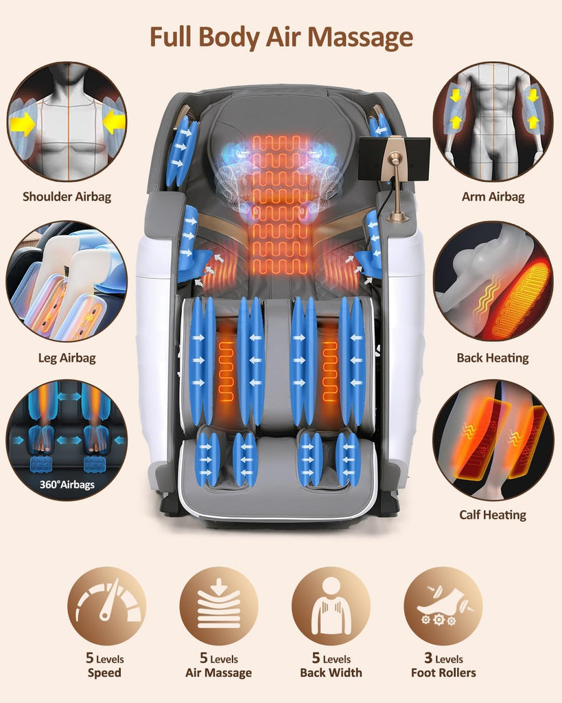 Massage Chair Full Body with Body Scan, Zero Gravity, SL-Track, White | 20 Modes Shiatsu Massage Chair Built-in Heat