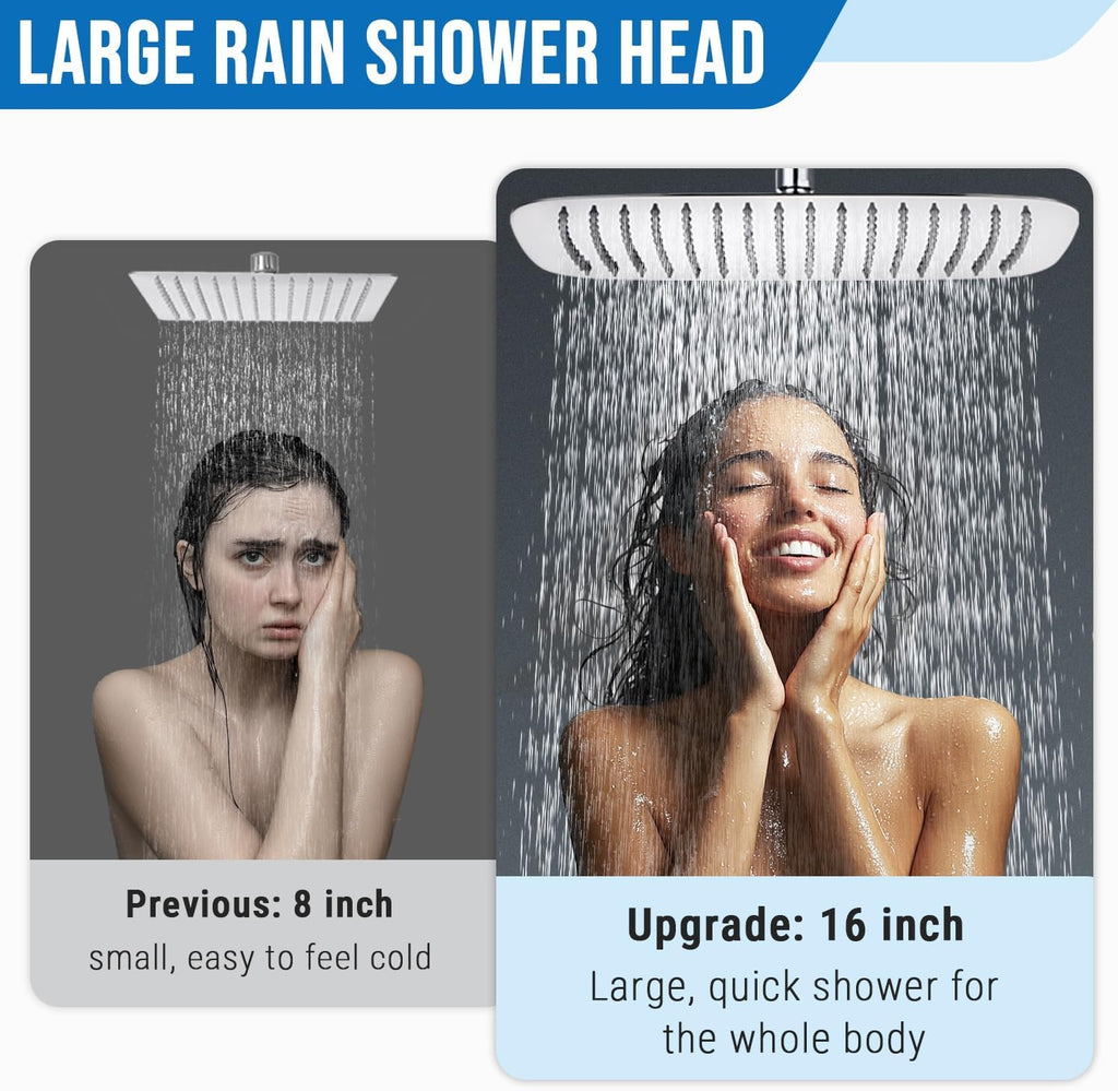 All Metal 16 Inch Rain Shower Head with Adjustable Extension Arm