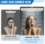 All Metal 16 Inch Rain Shower Head with Adjustable Extension Arm