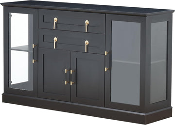 58.27'' Buffet Cabinet with 2 Drawers,LED and Adjustable Shelves,Large Glass Door Coffee Bar Cabinet with Storage,Modern Farmhouse Sideboard Credenza for Kitchen,Green