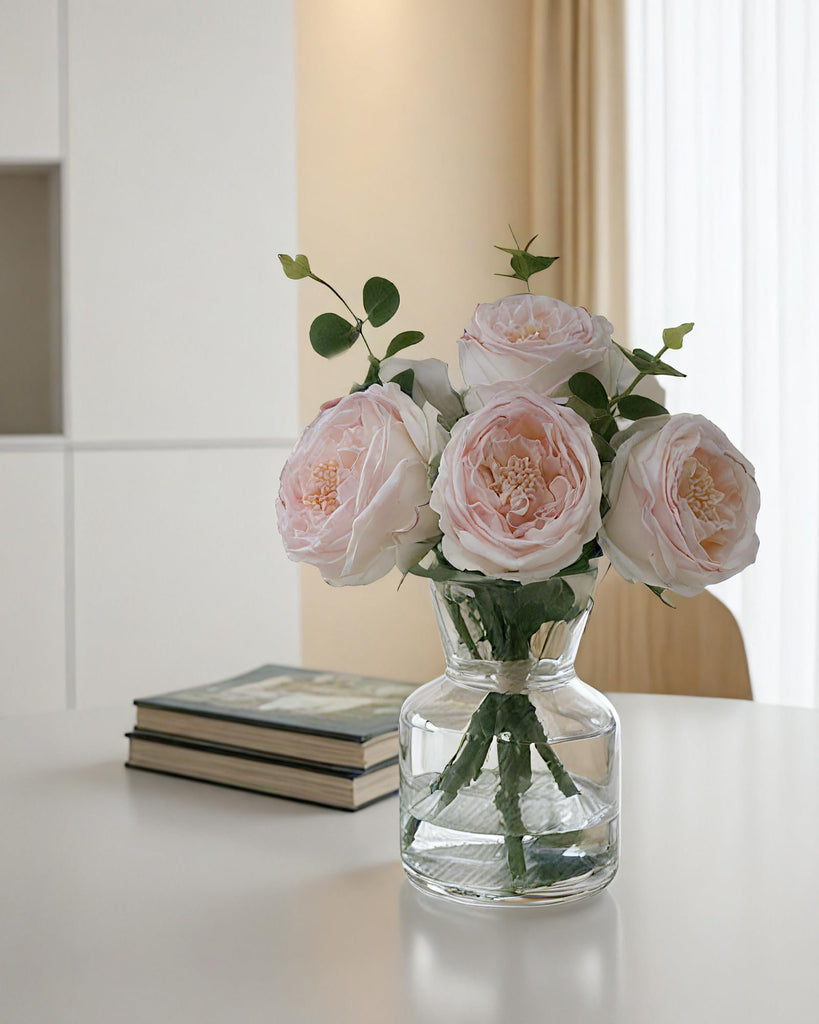 Light Pink Artificial Rose Bouquet in Vase, 3D Petal Wedding Centerpiece