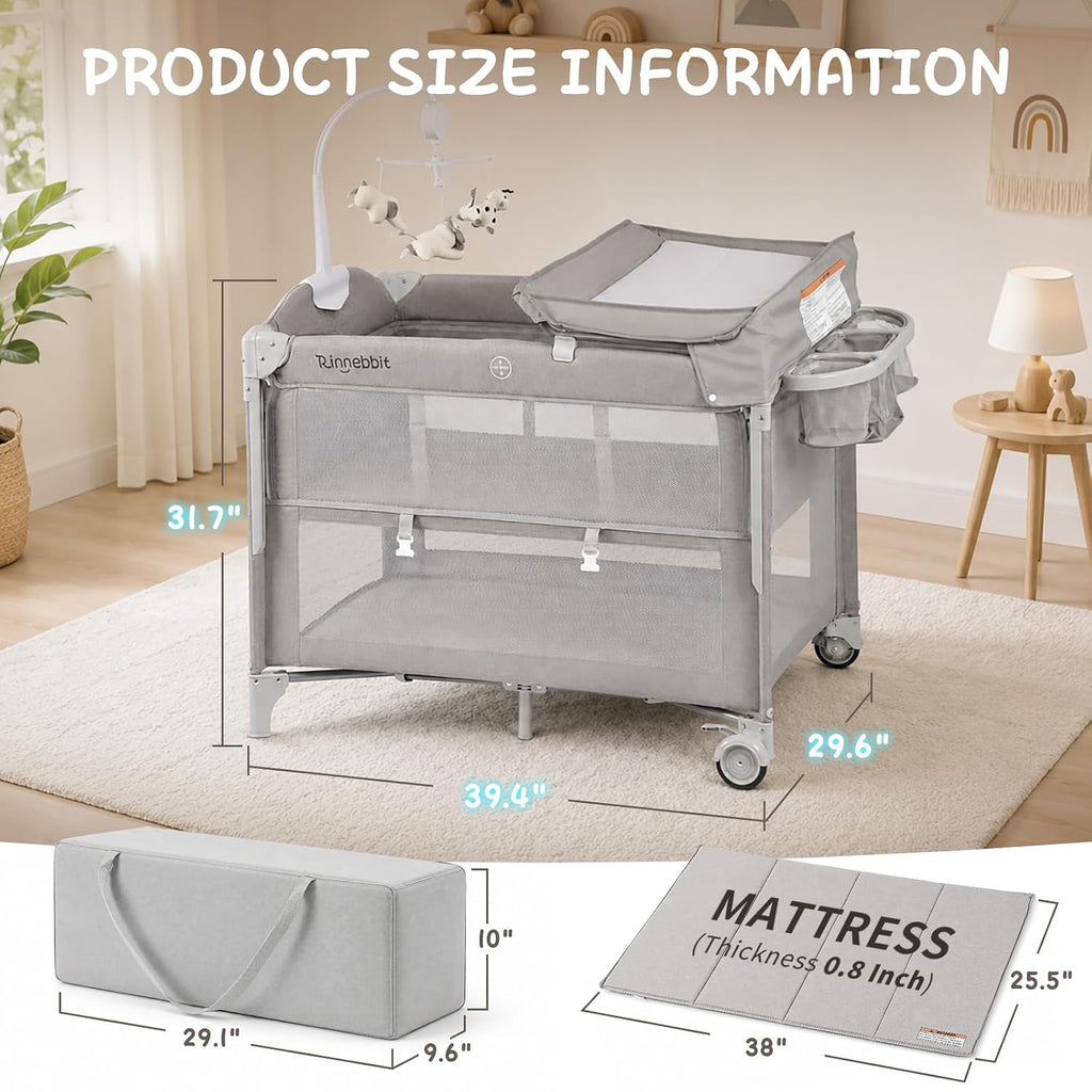 Bassinets Bedside Sleeper, 4 in 1 Portable Bedside Crib w/Mattress, Diaper Changer, Storage Basket, Music Box, Carry