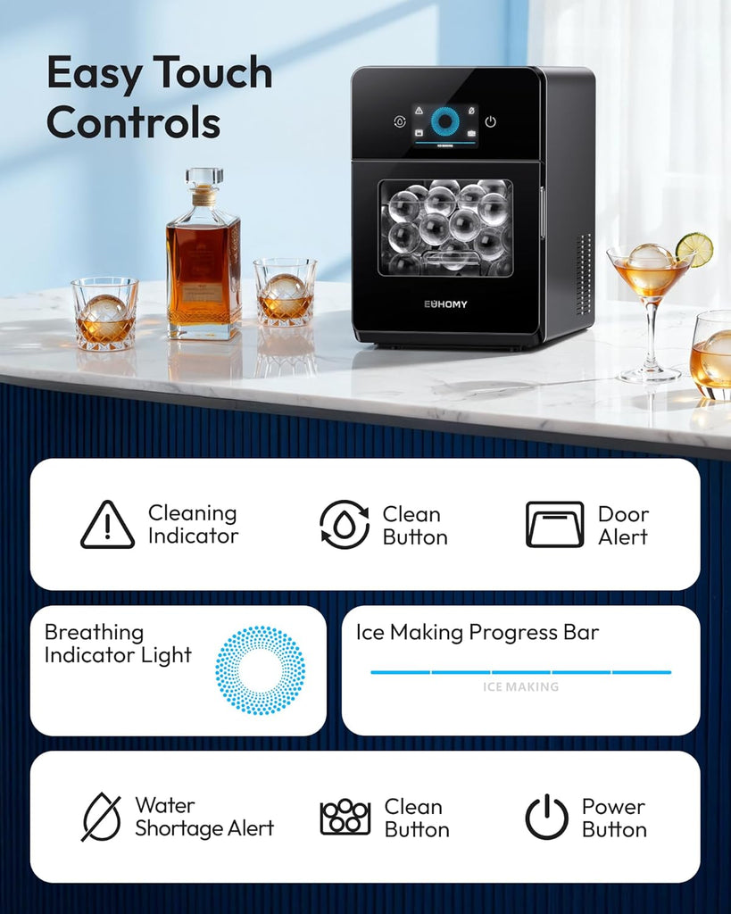 2" Ice Ball Maker Countertop, 4Pcs Ready in 40Mins, 144Pcs/day, Self-Cleaning Sphere Ice Maker Machine with Clear