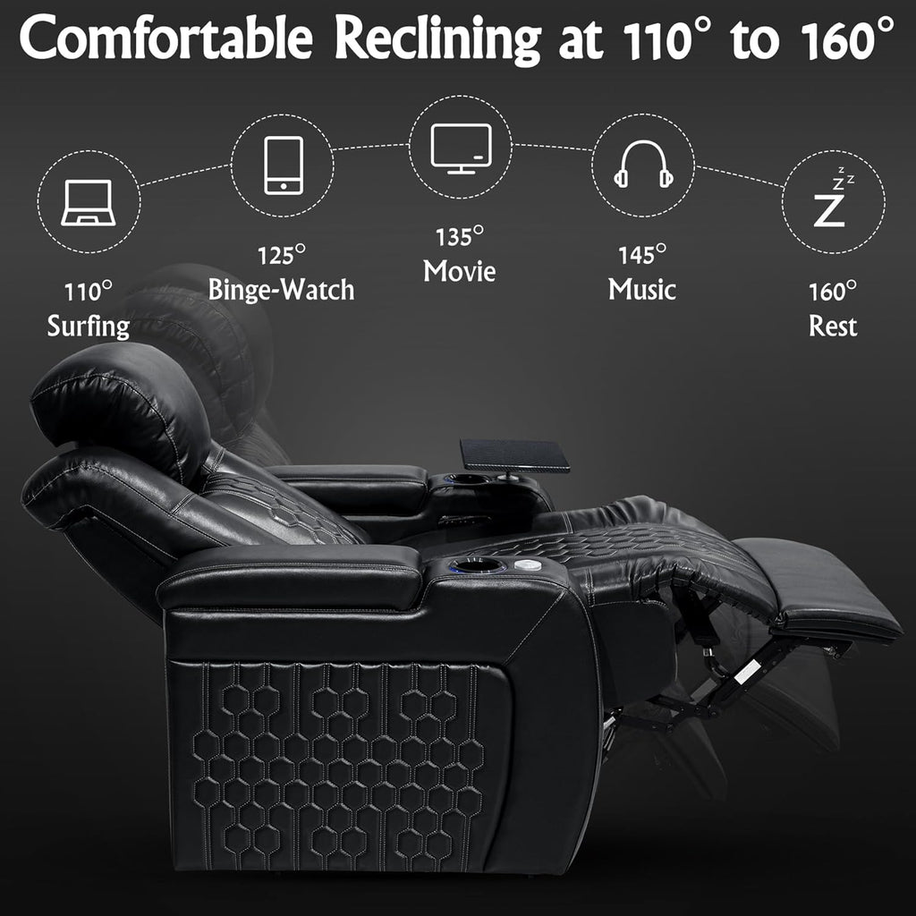 Home Theater Seating,Top-Grain Leather Recliner Sofa, Zero Gravity Power Reclining Couch with Ambient LED Lights